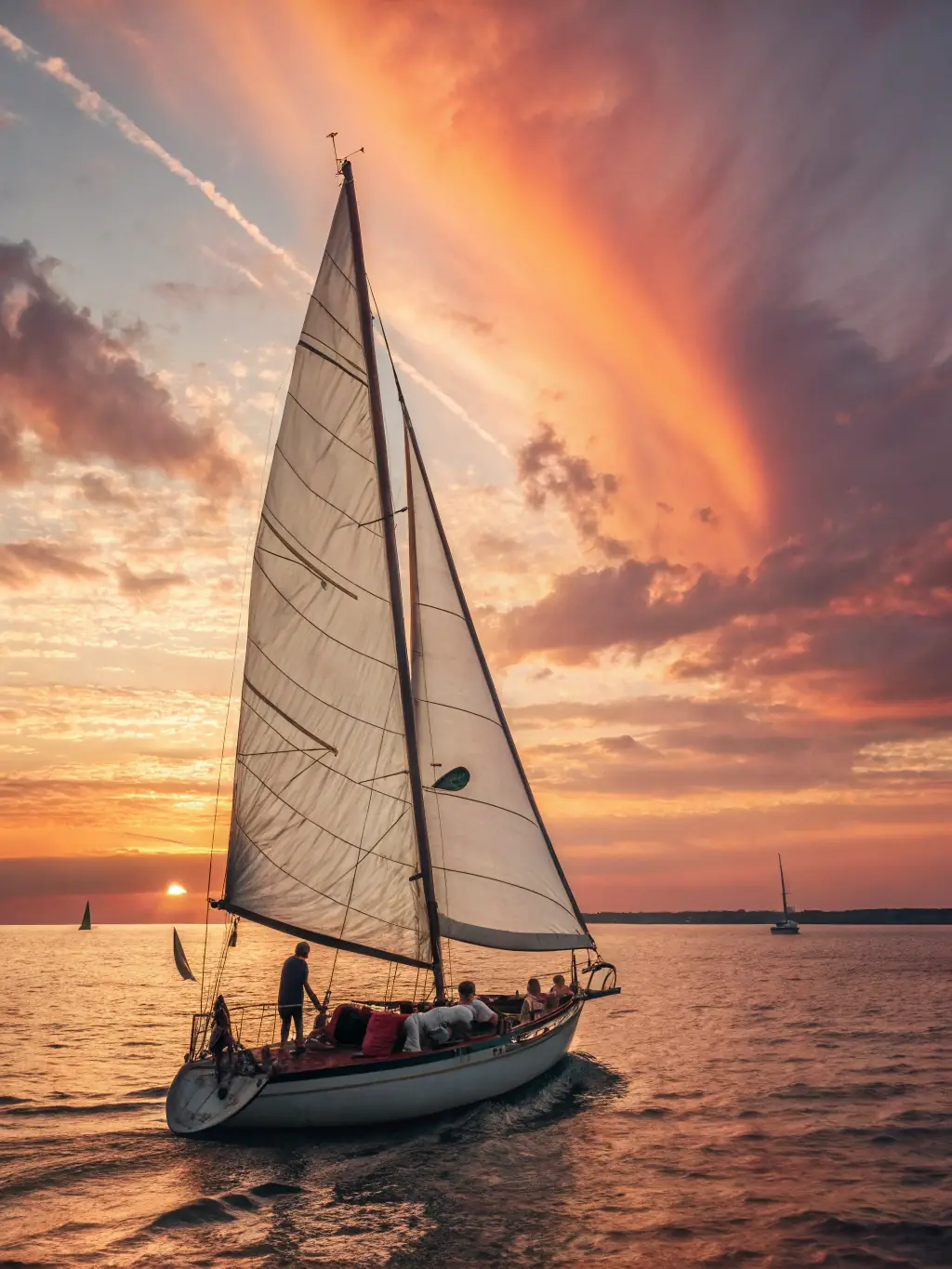 A CNP Club Nautique racing team competing in a local regatta, with their sailboat heeled over in a strong breeze, showcasing the club's competitive spirit.